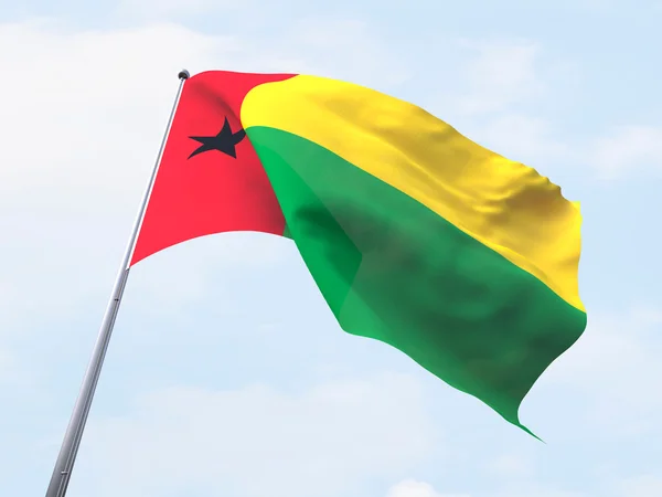 几内亚比绍旗帜迎风飘扬在晴朗的天空. — 图库照片