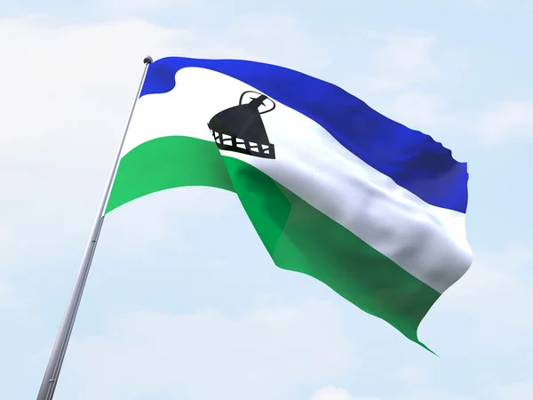 Lesotho flag flying on clear sky. — Stock Photo, Image