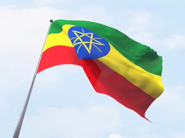 Etiopian lippu liehuu kirkkaalla taivaalla . — kuvapankkivalokuva
