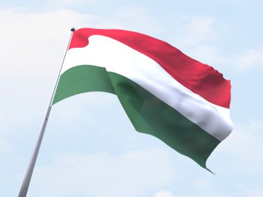 Açık gökyüzü uçan Macaristan bayrağı.