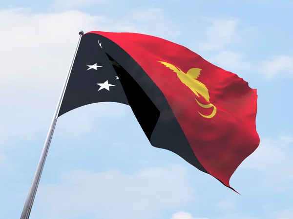 Papua-Uusi-Guinea lippu liehuu kirkkaalla taivaalla . — kuvapankkivalokuva