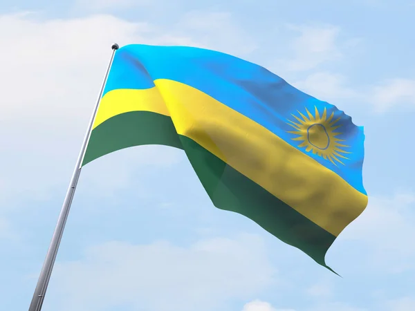 Ruandan lippu kirkkaalla taivaalla . — kuvapankkivalokuva