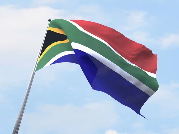 Etelä-Afrikan lippu liehuu kirkkaalla taivaalla . — kuvapankkivalokuva