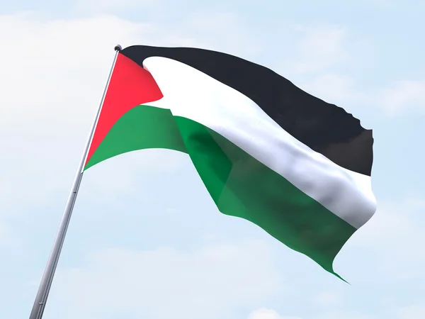 Bandeira da Palestina voando no céu limpo . — Fotografia de Stock