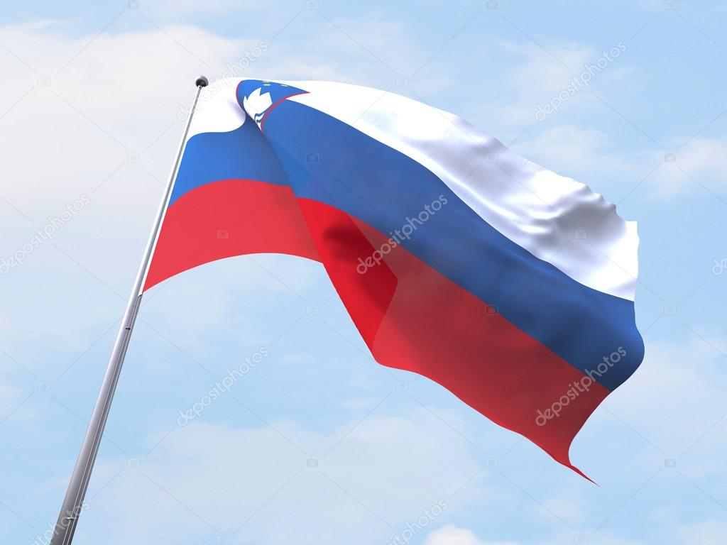Slovenia flag flying on clear sky.