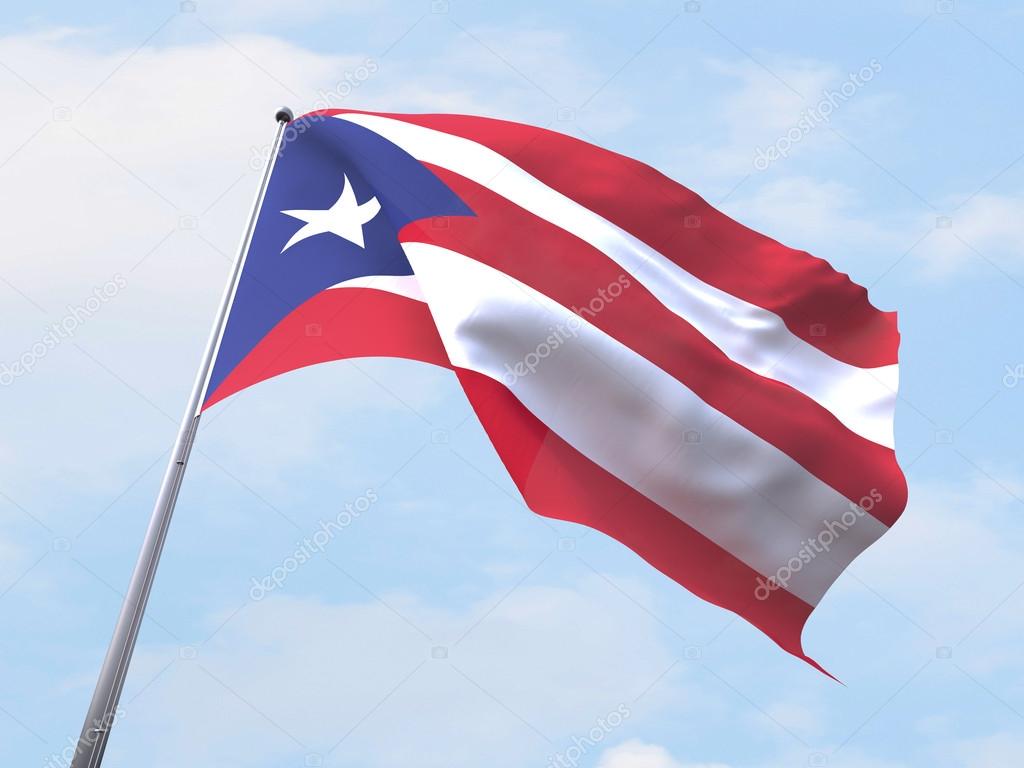 Puerto Rico flag flying on clear sky.