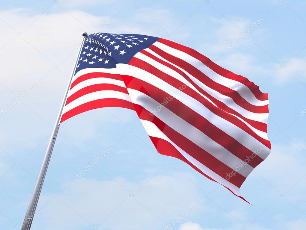 United States flag flying on clear sky.