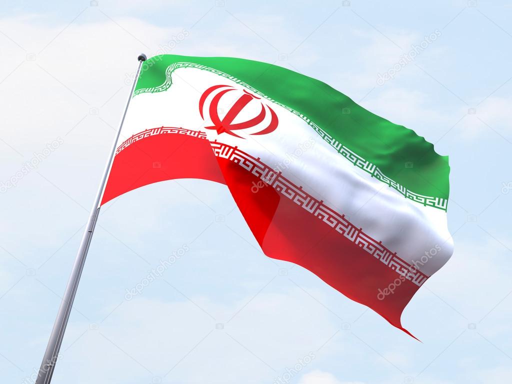 Iran flag flying on clear sky.