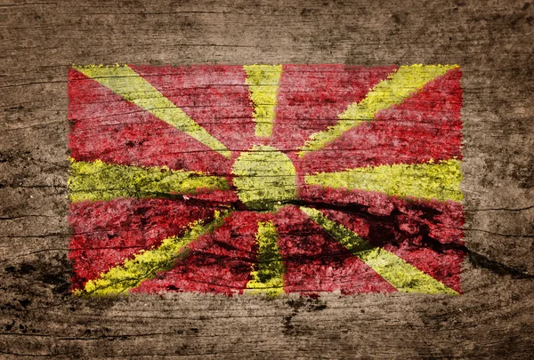 马其顿国旗画在木材的背景 — 图库照片