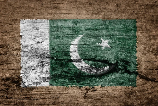Pakistansk flagg malt på trebakgrunn – stockfoto