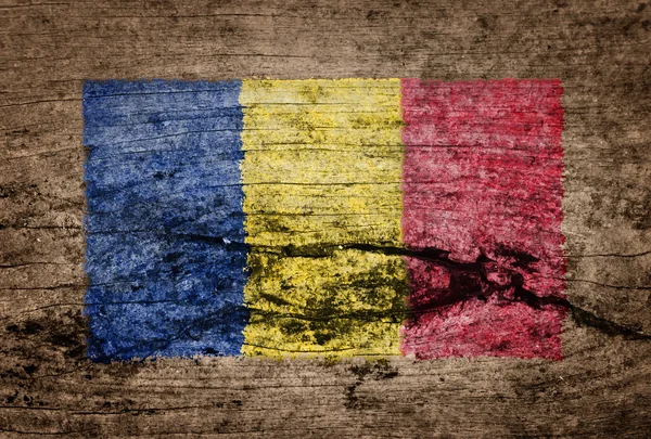 罗马尼亚国旗画在木材的背景 — 图库照片