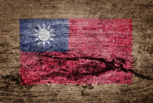 台湾国旗画在木材的背景 — 图库照片