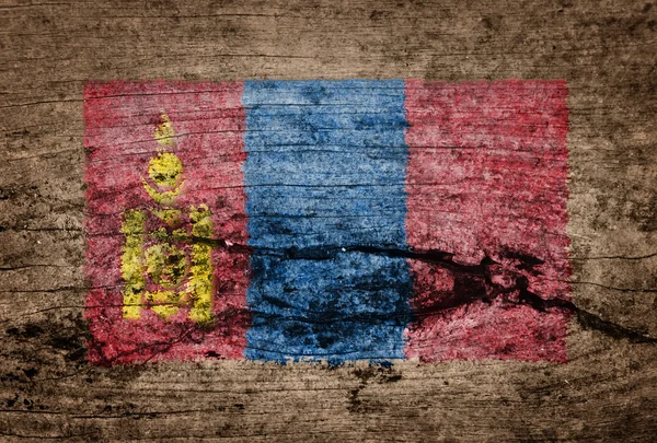 Mongolei Flagge auf Holz Hintergrund gemalt — Stockfoto