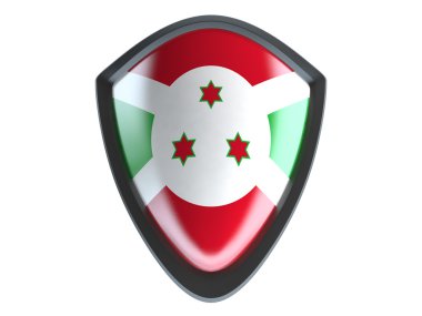 Beyaz arka plan üzerinde metal kalkan Burundi bayrağı izole.