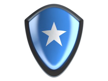 Beyaz arka plan üzerinde metal kalkan Somali bayrağı izole.