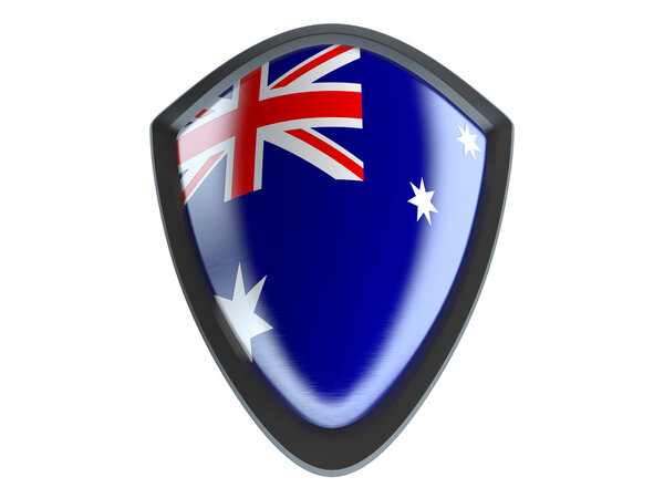 Australia flag on metal shield isolate on white background.