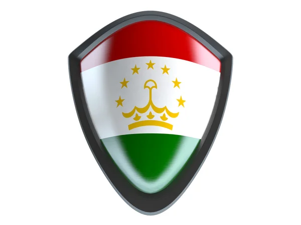 Vlag van Tadzjikistan op metalen schild isoleren op witte achtergrond. — Stockfoto