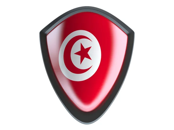 Drapeau Tunisie sur bouclier métallique isolé sur fond blanc . — Photo
