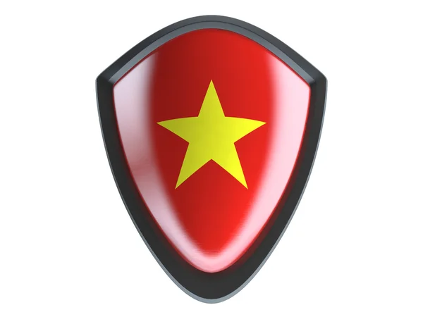Beyaz arka plan üzerinde metal kalkan Vietnam bayrağı izole. — Stok fotoğraf