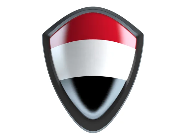 Beyaz arka plan üzerinde metal kalkan Yemen bayrak izole. — Stok fotoğraf