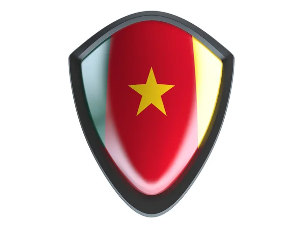喀麦隆国旗上金属屏蔽隔离在白色背景上. — 图库照片
