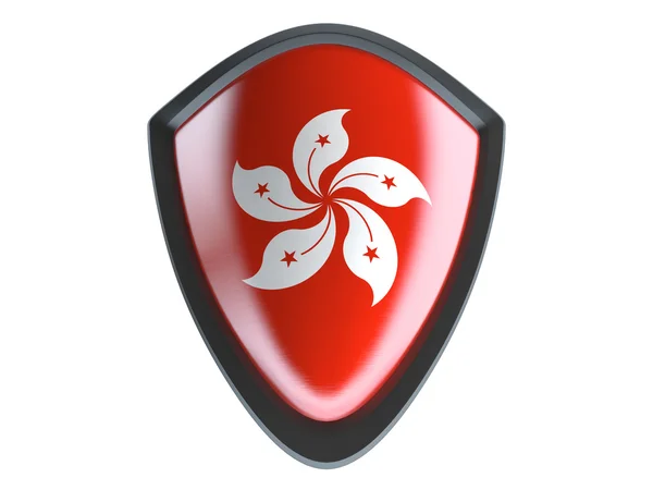 Hongkong bandeira em metal escudo isolado no fundo branco . — Fotografia de Stock