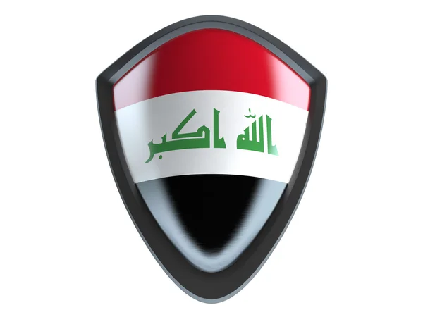 Irak lippu metalli kilpi eristää valkoisella taustalla . — kuvapankkivalokuva