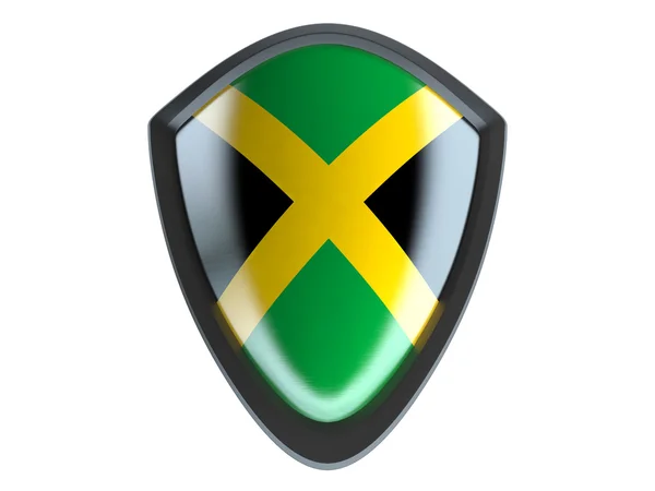 Jamaica vlag op metalen schild isoleren op witte achtergrond. — Stockfoto