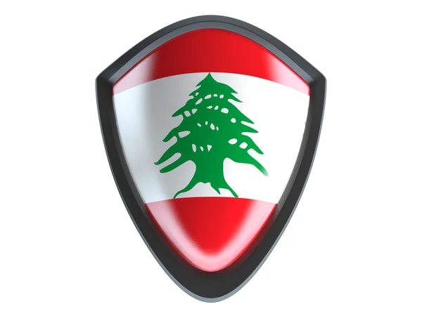 Vlag van Libanon op metalen schild isoleren op witte achtergrond. — Stockfoto