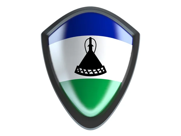 Bandera Lesotho sobre escudo de metal aislado sobre fondo blanco . —  Fotos de Stock