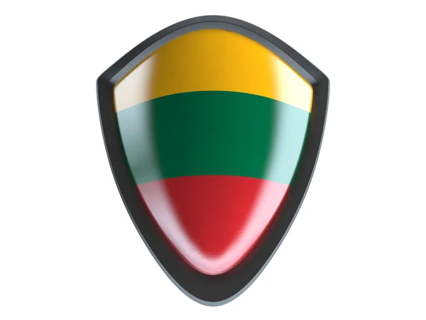 Vlag van Litouwen op metalen schild isoleren op witte achtergrond. — Stockfoto