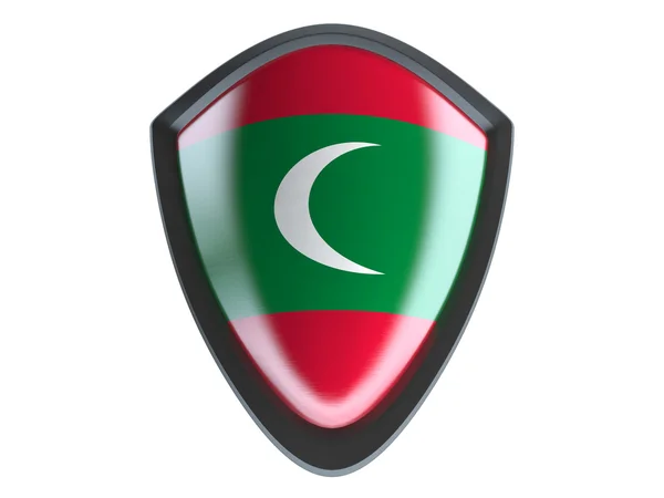 Vlag van de Maldiven op metalen schild isoleren op witte achtergrond. — Stockfoto