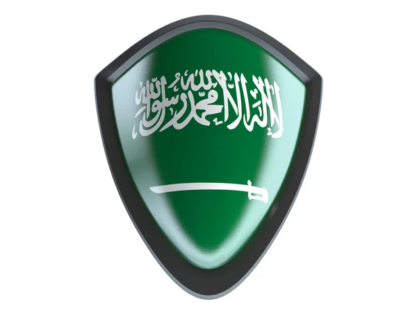 Saudi-Arabian lippu metalli kilpi eristää valkoisella taustalla . — kuvapankkivalokuva