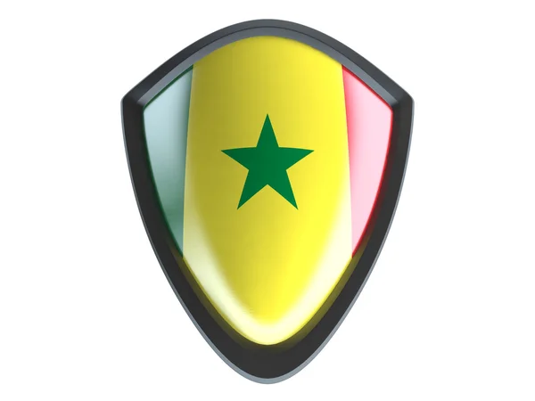 Bandera de Senegal sobre escudo metálico aislado sobre fondo blanco . —  Fotos de Stock