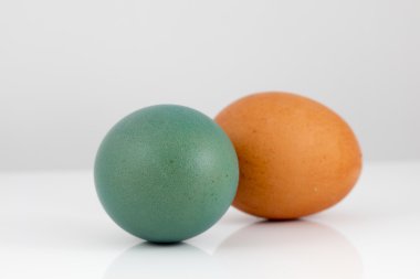 Beyaz arkaplanda renkli paskalya yumurtaları