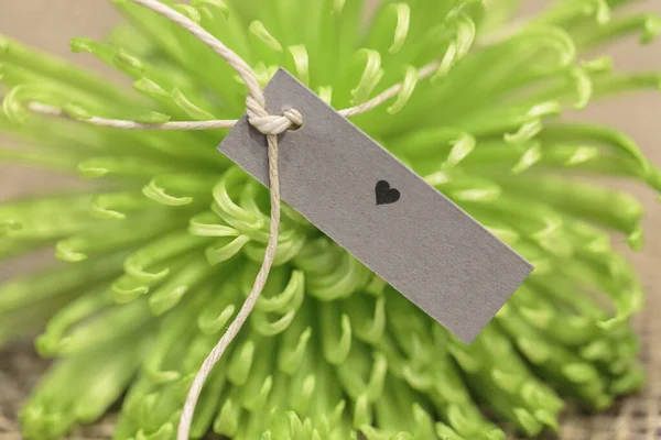 Green flower with name tag made for a wedding reception