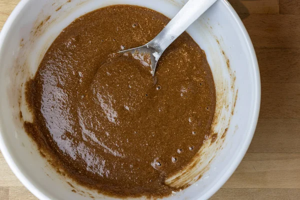 Chocolate Cake Process Made Almond Flour Healthy Ulternative Baking — Stock Photo, Image