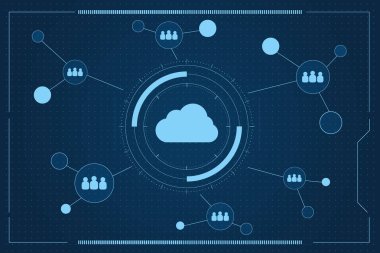 Modern bulut teknolojisi fütüristik, çevrimiçi depolama, evden çalışma