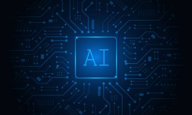 Yapay Zeka, devre kartında yapay zeka çipi, fütürist teknoloji konsepti.