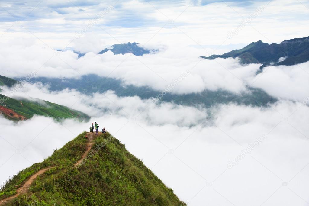 Beautiful landscape on the mountain above clouds.