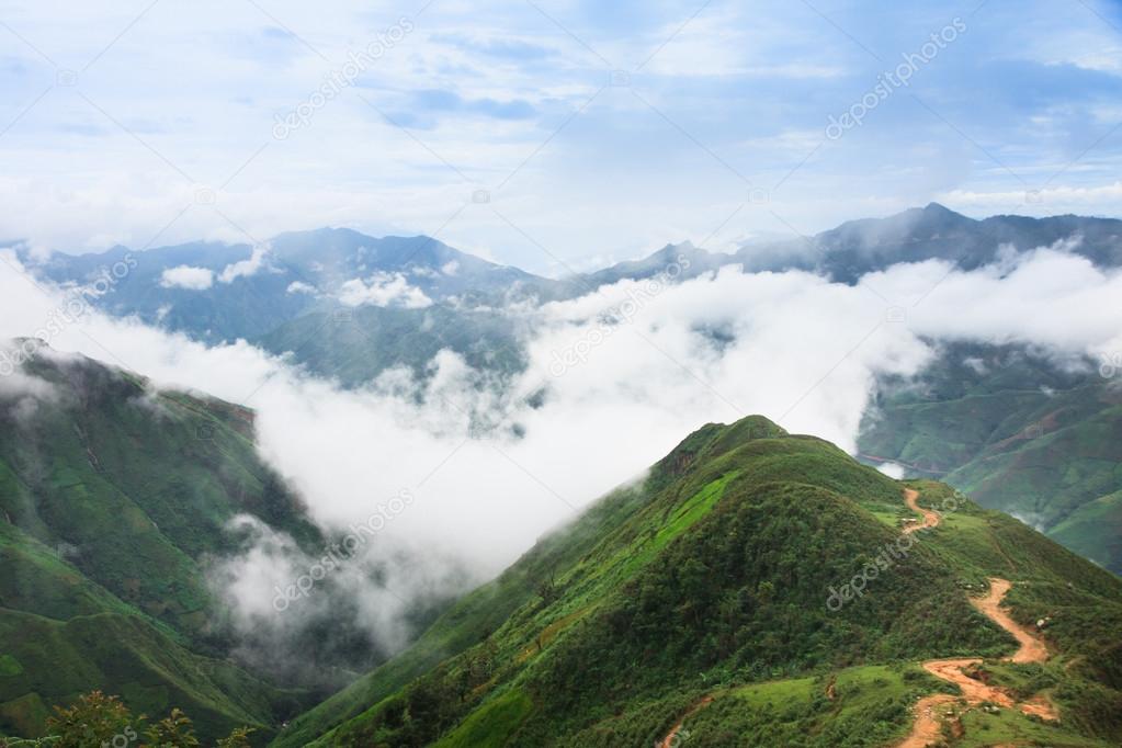 Beautiful landscape on the mountain above clouds.