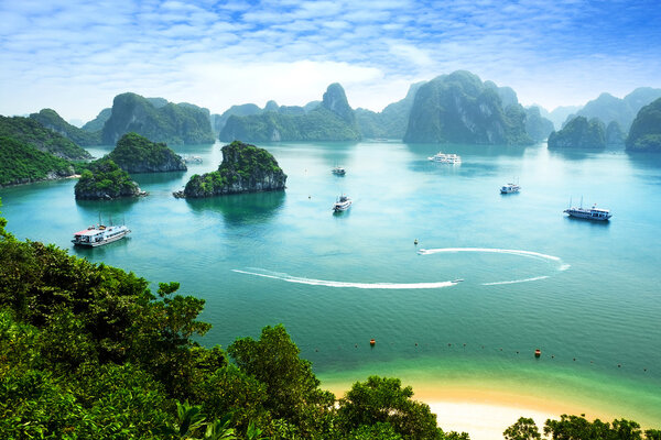 Halong Bay in Vietnam. Unesco World Heritage Site. Most popular place in Vietnam.