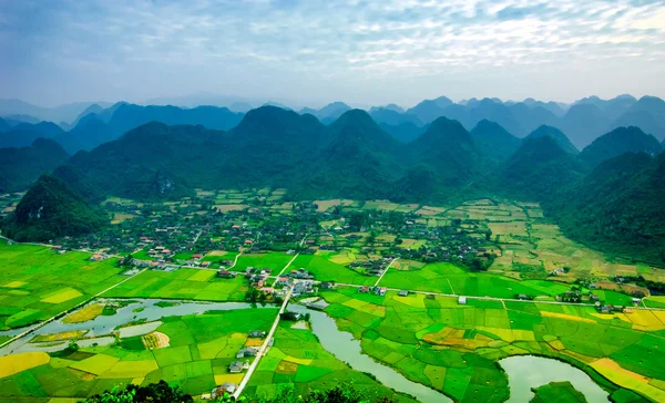 Pól ryżowych na Bac syn Mountain, syn Lang, Wietnam — Zdjęcie stockowe