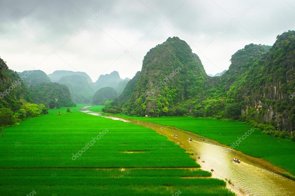 NgoDong river through rice fields in Vietnam.