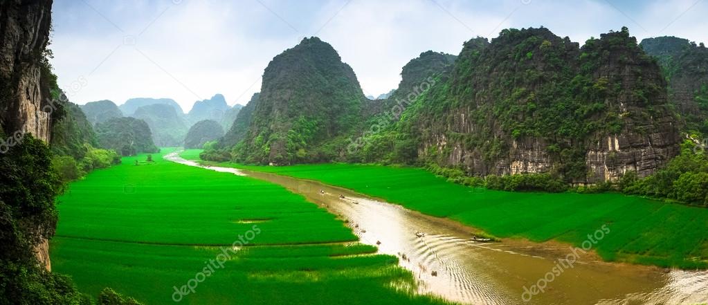 NgoDong river through rice fields in Vietnam.