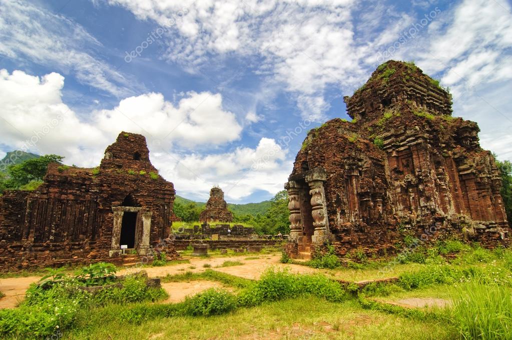 Remains of Hindu tower-temples at My Son Sanctuary, a UNESCO World Heritage site in Vietnam.