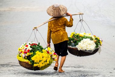 Vietnam çiçekçi satıcı sokakta hanoi, Vietnam. Bu satıcılar Hanoi, vietnam için küçük Pazar olduğunu.