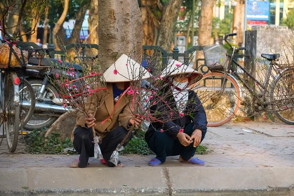 Vietnam florist vendor on hanoi street, Vietnam.  This is small market for vendors of hanoi, vietnam. — Stock Photo, Image