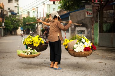 Vietnam çiçekçi satıcı sokakta hanoi, Vietnam. Bu satıcılar Hanoi, vietnam için küçük Pazar olduğunu.