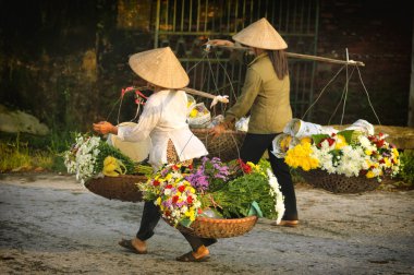 Vietnam çiçekçi satıcı sokakta hanoi, Vietnam. Bu satıcılar Hanoi, vietnam için küçük Pazar olduğunu.